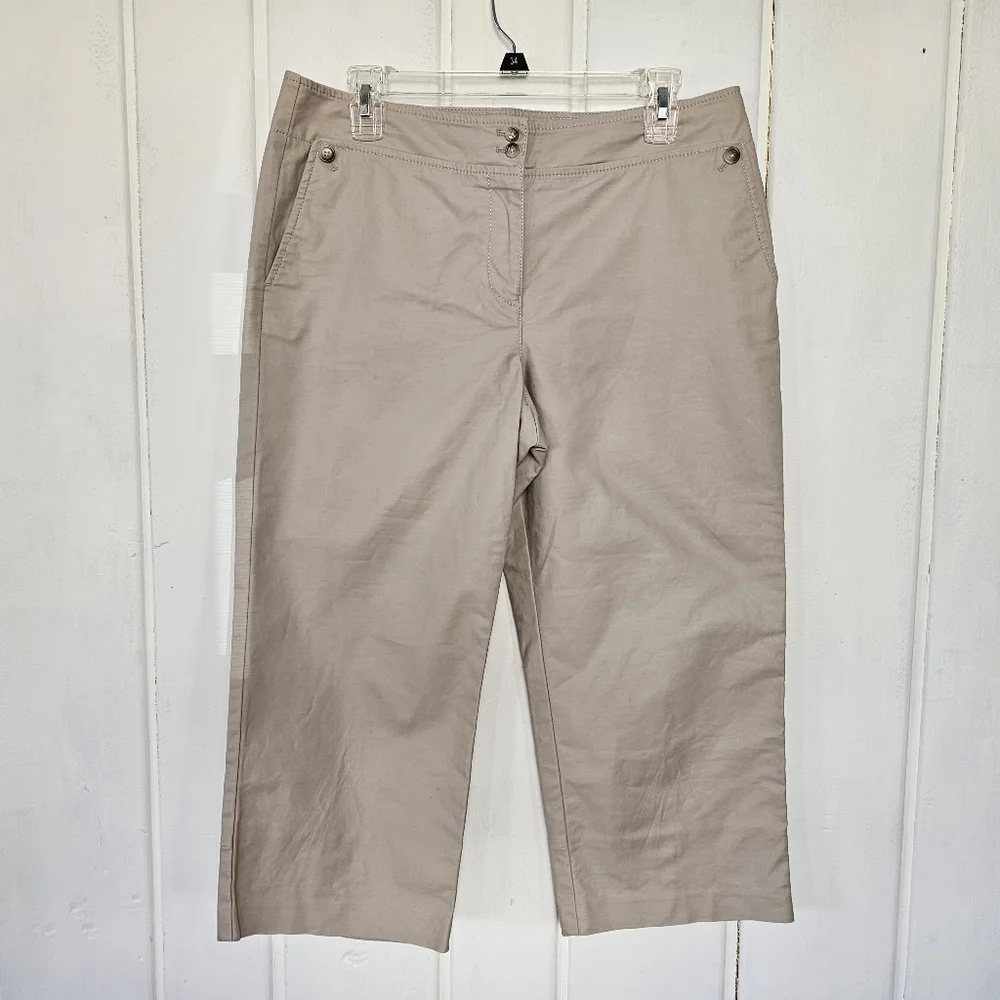 Ann Taylor Margot Khaki Wide Leg Capri Pants sz 10 - Picture 4 of 9